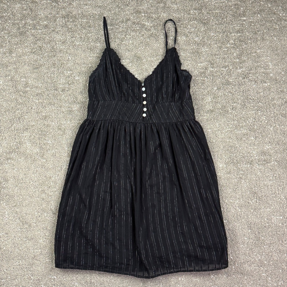 Aeropostale Dress Womens Medium Black Metallic Pinstripe Smocked Babydoll Mini
